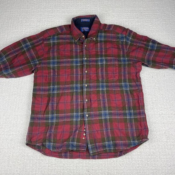 Pendleton Shirt Mens XL Red Button Up 100% Pure virgin Wool Plaid Flannel Casual - Picture 9 of 16
